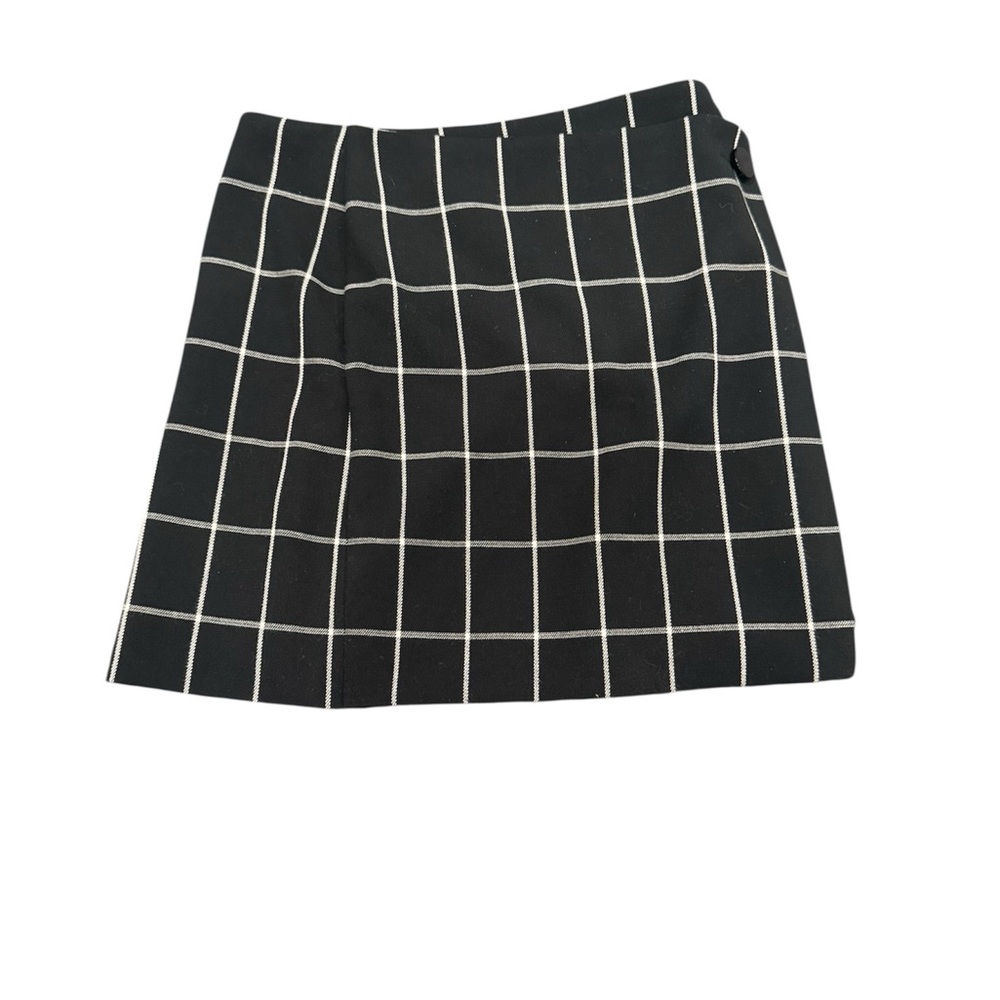 LOFT Black Mini Skirt with White Windowpane Grid